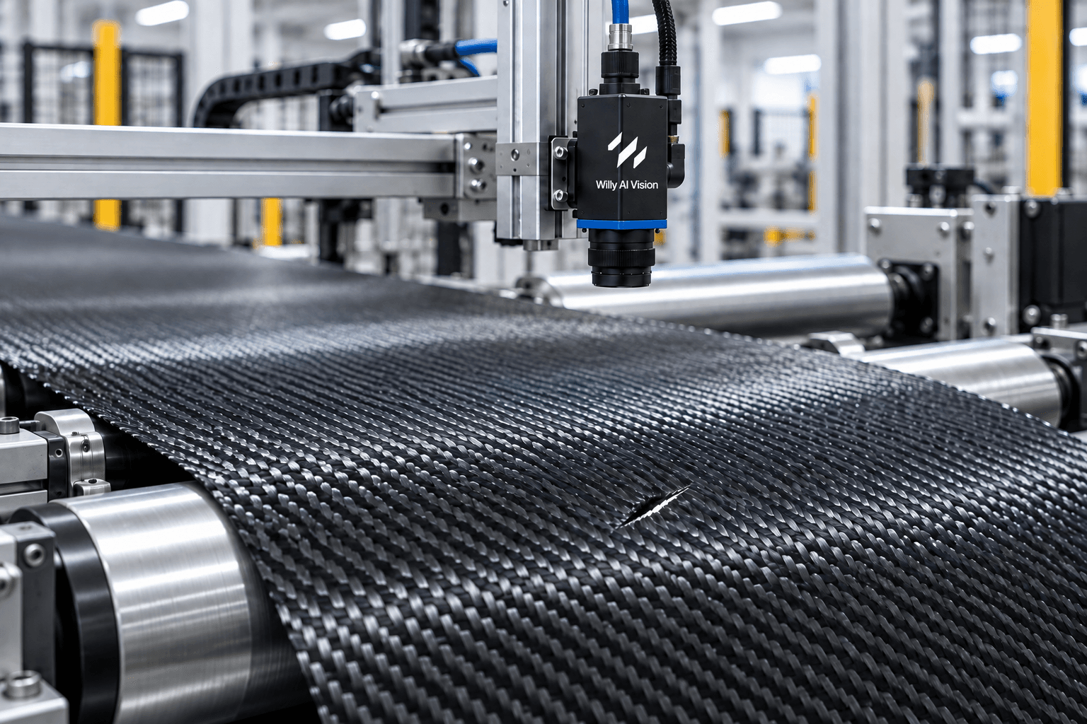 Vision system checking the weave of a carbon fibre sheet